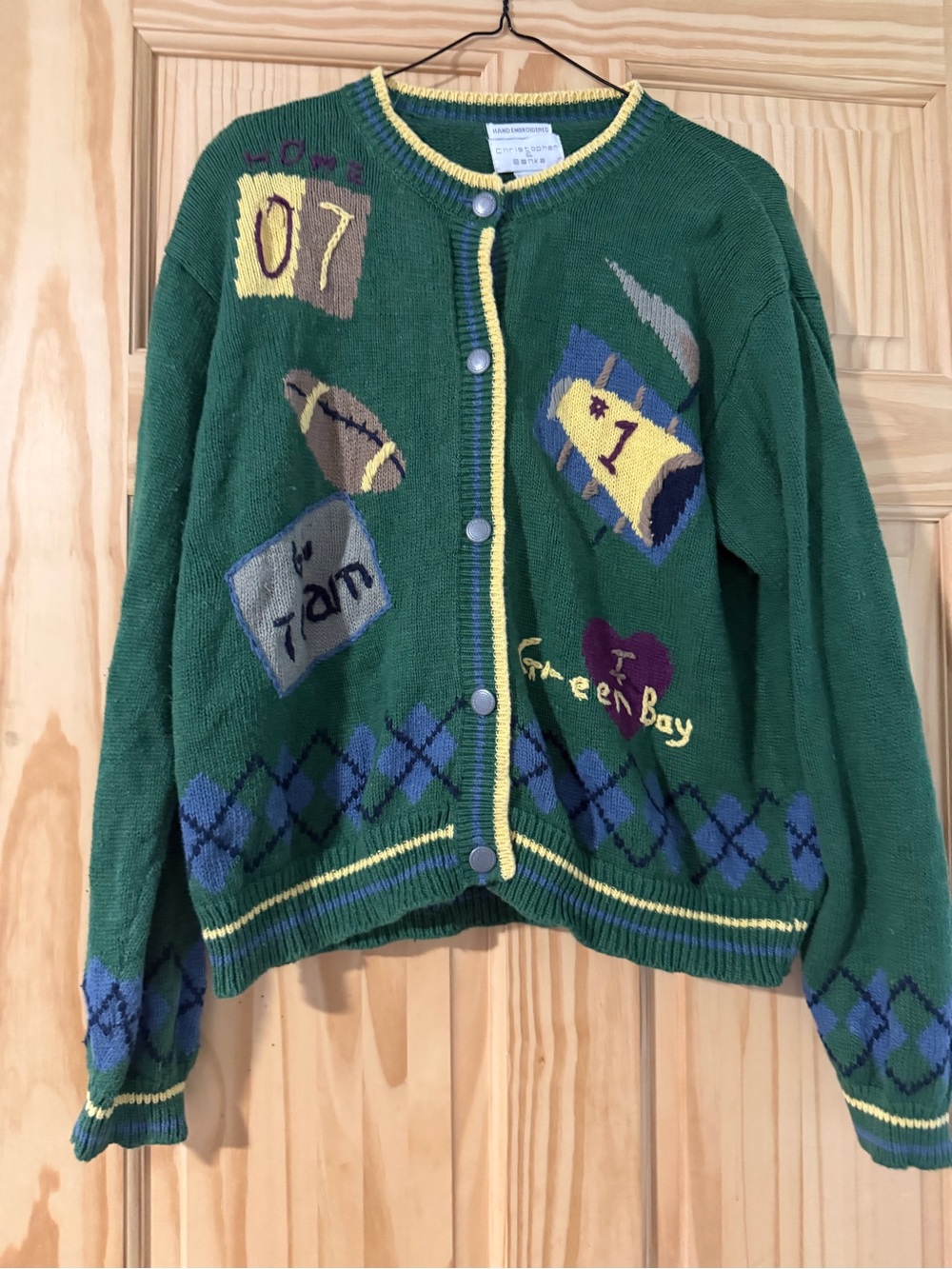 Christopher and Banks Green Bay Packers Knit Hand Embroidered Cardigan Sweater M
